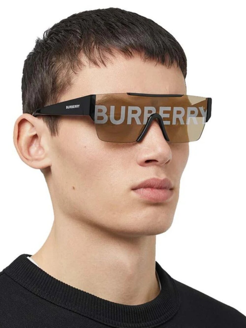 NWT BURBERRY SUNGLASSES BLACK GOLD SHIELD MEN EYEWEAR BURBERRY